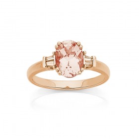 9ct+Rose+Gold+Oval+Morganite+and+Diamond+Ring