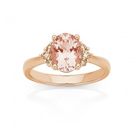 9ct+Rose+Gold+Oval+Morganite+and+Diamond+Ring