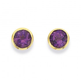 9ct+4mm+Amethyst+Bezel+Set+Studs