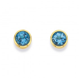 9ct+4mm+Blue+Topaz+Bezel+Set+Studs