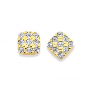 9ct+Cushion+Shaped+Ribbed+Diamond+Earrings