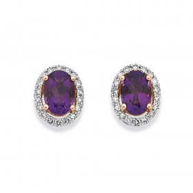 9ct-Rose-Gold-Oval-Amethyst-and-Diamond-Earrings on sale