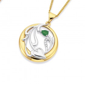 9ct-Two-Tone-Circle-with-Pear-Emerald-and-Diamond-Pendant on sale