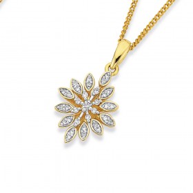 9ct+Star+Burst+Diamond+Pendant