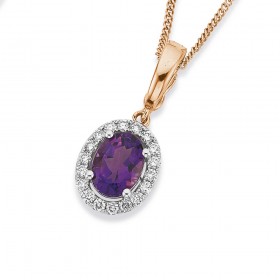 9ct+Rose+Gold+Amethyst+and+Diamond+Pendant