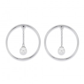 Sterling+Silver+Created+Pearl+on+Chain+%28Removeable%29+in+Open+Circle+Earrings