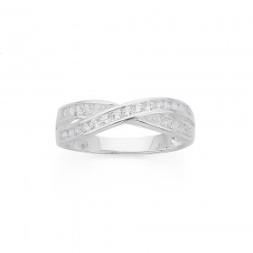 Sterling+Silver+Cubic+Zirconia+Crossover+Ring