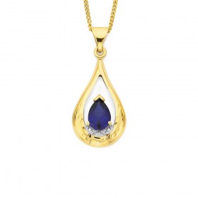 9ct+Created+Sapphire+and+Diamond+Pendant