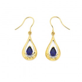 9ct-Created-Sapphire-and-Diamond-Drop-Earrings on sale