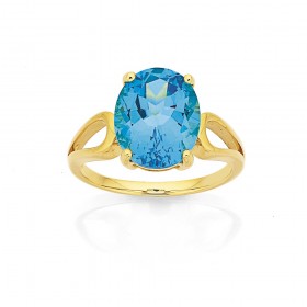 9ct+12x10mm+Swiss+Blue+Topaz+Ring