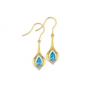 9ct-Blue-Topaz-Diamond-Drop-Earrings on sale