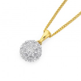 9ct+Two+Tone+Diamond+Cluster+Pendant