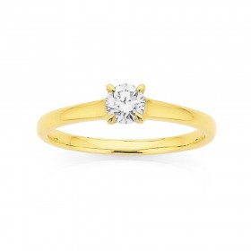 9ct+Gold+.35ct+Diamond+Solitaire+Ring