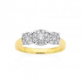 9ct+Three+Cluster+Diamond+Ring