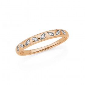 9ct+Rose+Gold+Diamond+Set+Leaf+Ring