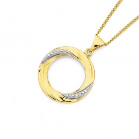 9ct+Two+Tone+Diamond+Set+Open+Circle+Pendant