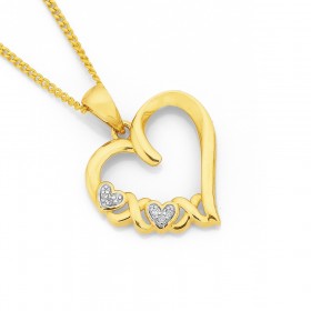 9ct-Diamond-Hugs-Kisses-Heart-Pendant on sale
