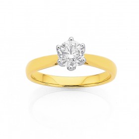 18ct+Gold%2C+.75ct+Solitaire+Diamond+Ring