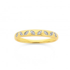 9ct+Gold+Diamond+Angled+Leaf+Design+Band