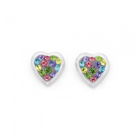 Sterling+Silver+Multi-Col+Crystal+Heart+Stud+Earrings