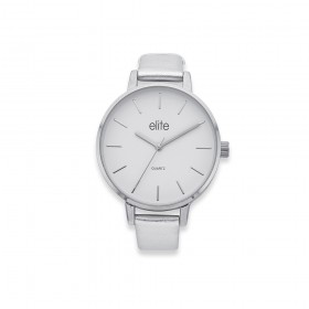 Elite-Ladies-Silver-Metallic-Leather-Strap-Watch on sale