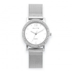 Elite+Ladies+Stone+Set+Mesh+Band+Watch