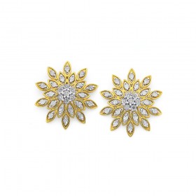 9ct%2C+Diamond+Fancy+Flower+Stud+Earrings