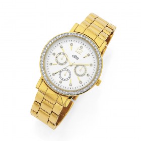 Elite+Ladies+Gold+Tone+Stone+Set+Watch