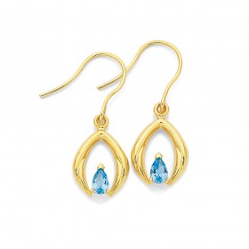 9ct+Blue+Topaz+Hook+Earrings