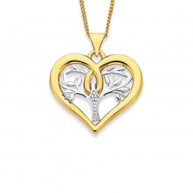 9ct-Two-Tone-Diamond-Set-Tree-of-Life-Pendant on sale