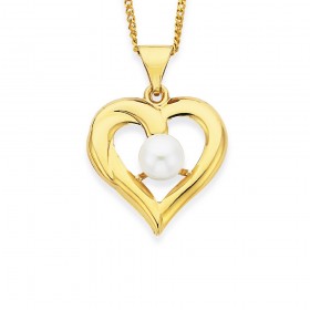 9ct+Freshwater+Pearl+Heart+Pendant