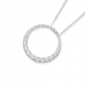 Sterling+Silver+CZ+Circle+Pendant