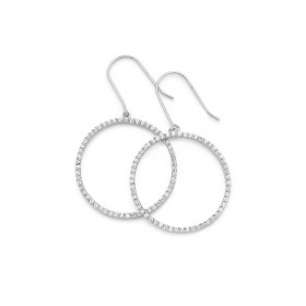 Sterling+Silver+Cubic+Zirconia+Circle+Hook+Earrings