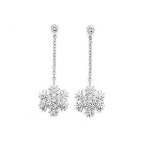 Sterling-Silver-Cubic-Zirconia-Snowflake-Chain-Drop-Earrings on sale