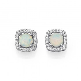 Sterling+Silver+Cubic+Zirconia+%26amp%3B+Created+Opal+Studs