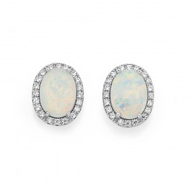 Sterling+Silver+Cubic+Zirconia+%26amp%3B+Created+Opal+Studs