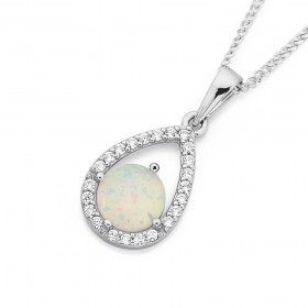 Sterling+Silver+Cubic+Zirconia+%26amp%3B+Ceated+Opal+Pendant