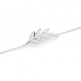 Sterling+Silver+Cubic+Zirconia+Leaf+Bracelet