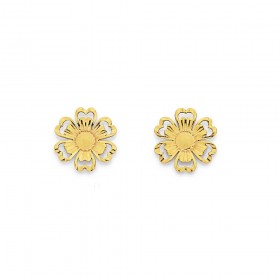 9ct+Diamond+Cut+Flower+Studs