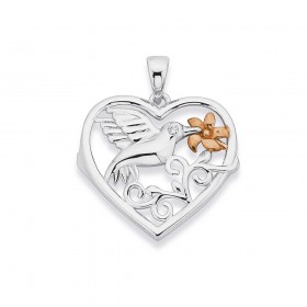 Sterling+Silver+%26amp%3B+Rose+Gold+Plated+Hummingbird+Pendant