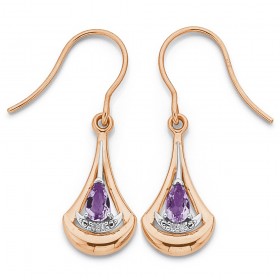 9ct+Rose+Gold+Pink+Amethyst+%26amp%3B+Diamond+Earrings