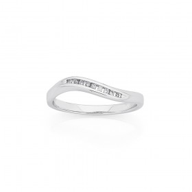 9ct+White+Gold+Diamond+Wave+Stacker+Ring