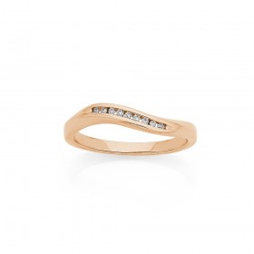 9ct+Rose+Gold+Diamond+Wave+Stacker+Ring