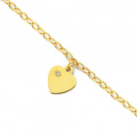 9ct-16cm-Solid-Belcher-Diamond-Heart-Charm-Bracelet on sale