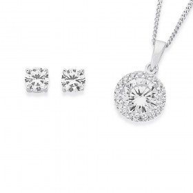 Sterling+Silver+CZ+Pendant+%26amp%3B+Earrings+Set