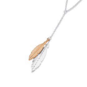 Sterling+Silver+%26amp%3B+Rose-Gold-Plated+Two+Feathers+Drop+Necklet