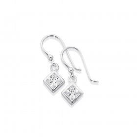 Sterling+Silver+Cubic+Zirconia+Drop+Earrings