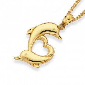 9ct+Dolphin+Heart+Pendant