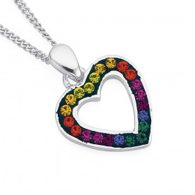 Sterling+Silver+Rainbow+Crystal+Heart+Pendant