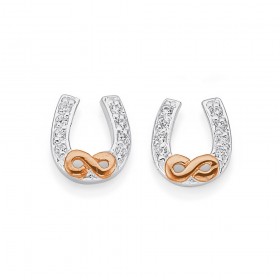 Sterling+Silver+%26amp%3B+Rose+Gold+Plated+Cubic+Zirconia+Horseshoe+Studs